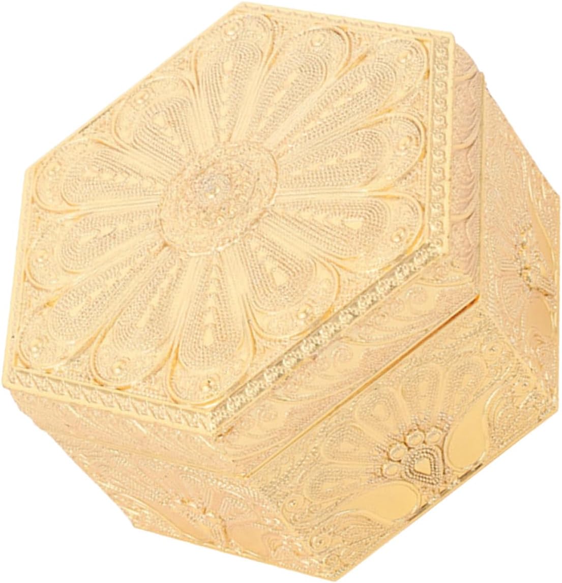 Hexagonal Retro Jewelry Box with Ring and Earring Organizer, Portable Gold Trinket Storage Case for Bedroom Decor and Home Use
