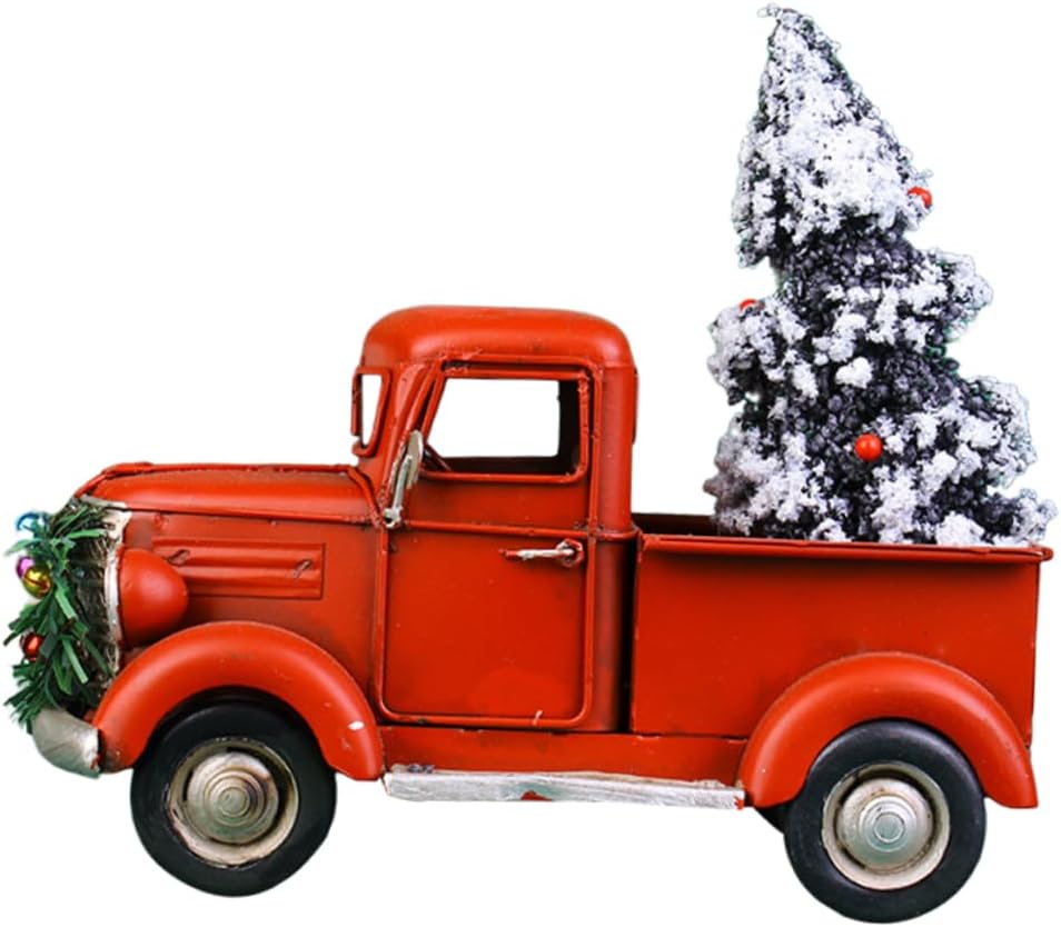 1pc Retro Iron Car Model Sculpture Vintage Christmas Decoration for Home Office Pickup Truck Design Holiday for Friends Family
