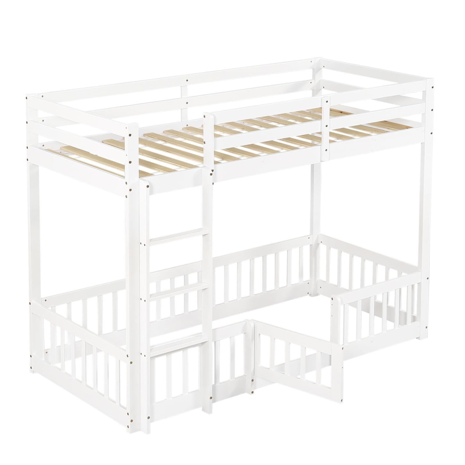 Sweiko Lit superposé avec échelle à Angle Droit 90X200 cm, Cadre de lit avec Rails et Portes, couchette inférieure sans Lattes