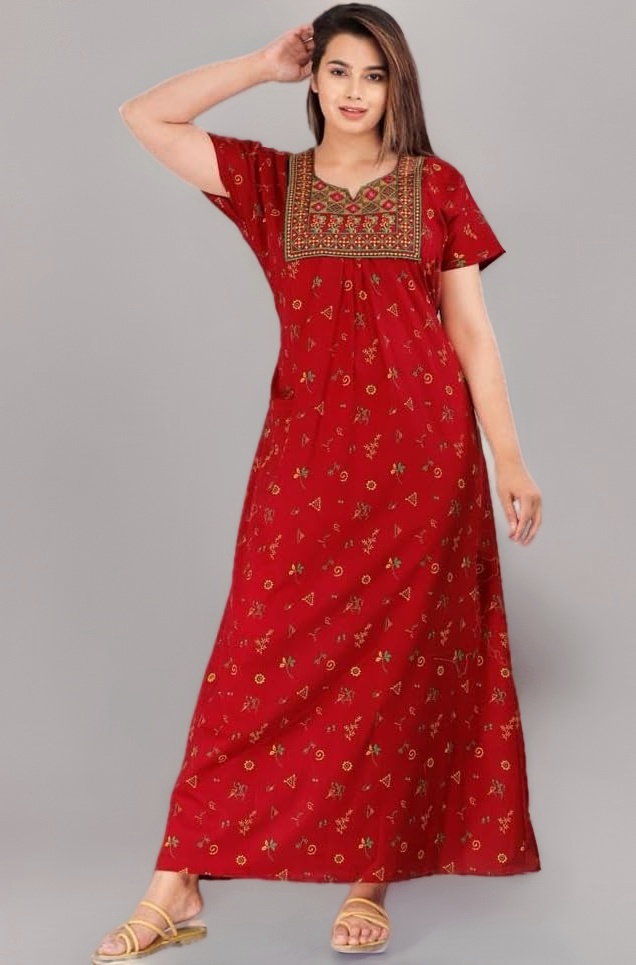 Women's Pure Cotton Regular Rajasthani Nighty Jaipuri Gown Maxi