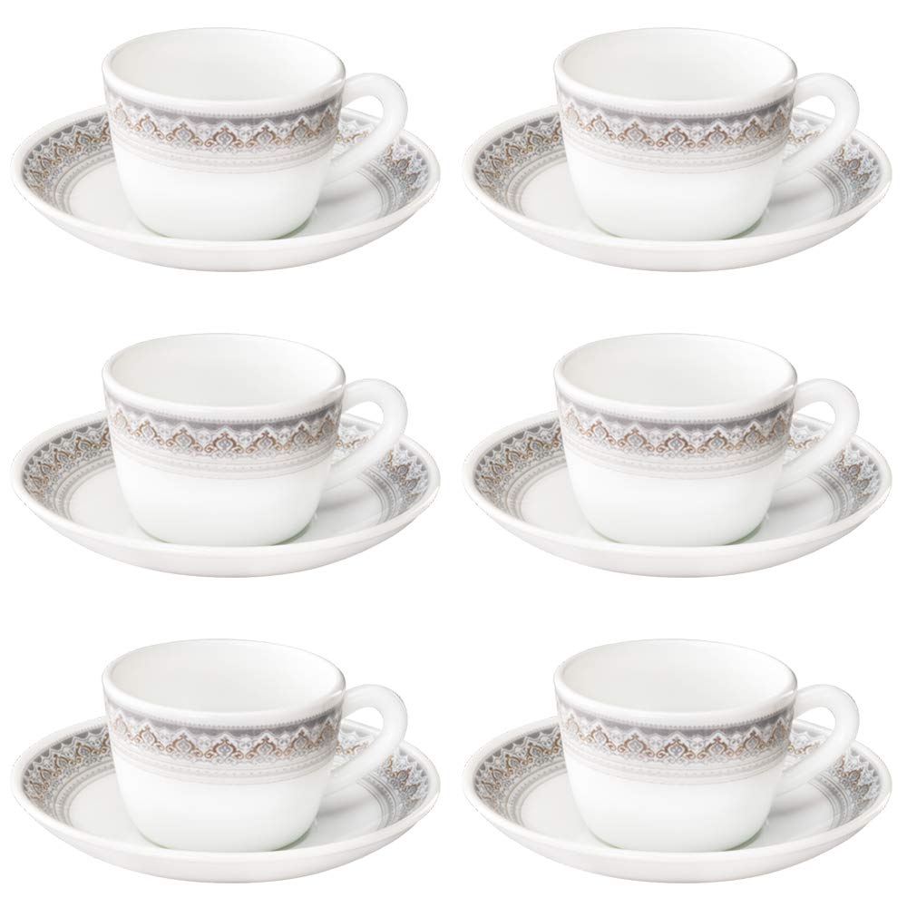 Larah by BOROSIL Blue Eve Silk Series Opalware Dinner Set, 47 Pieces, White & Larah by Borosil Opalware Classic Cup and Saucer Set, 145ml, 12-Pieces, White, HT12CS14CSC1, HT12CS14CSC1 4