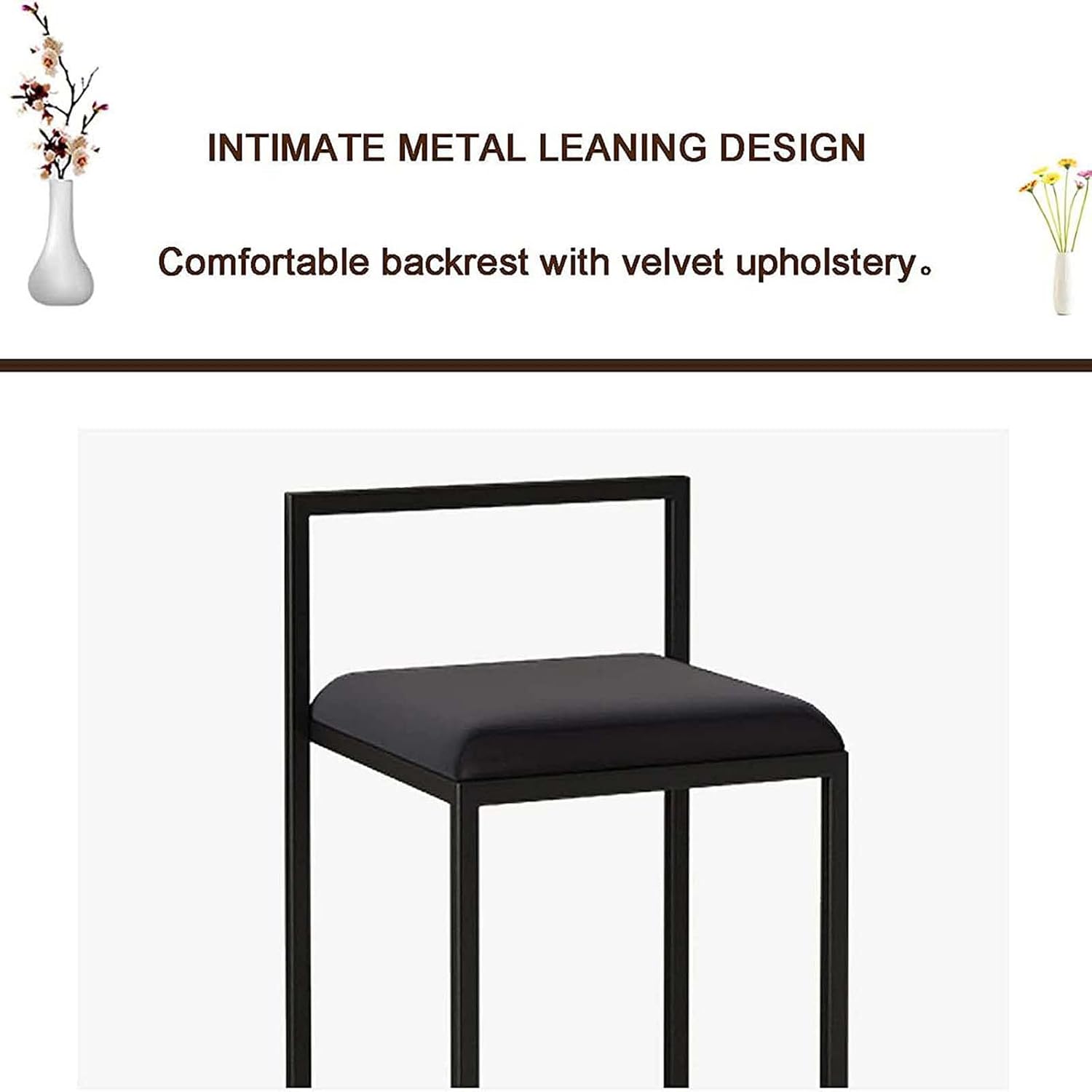 Velvet Upholstered Bar Stools Set of 2 Green Modern Square Breakfast Dining Stools for Indoor Outdoor, with Backrest & Footrest, Support 330 Lbs, High Bar Chair