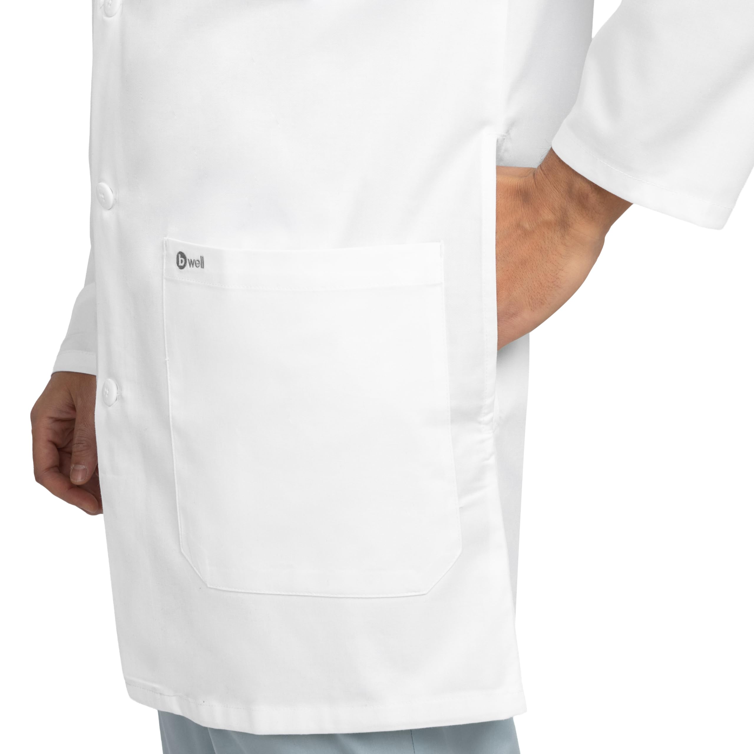 B-well LEONARDO Bata de laboratorio para hombre – Bata médica transpirable con elástico, bolsillos y correa