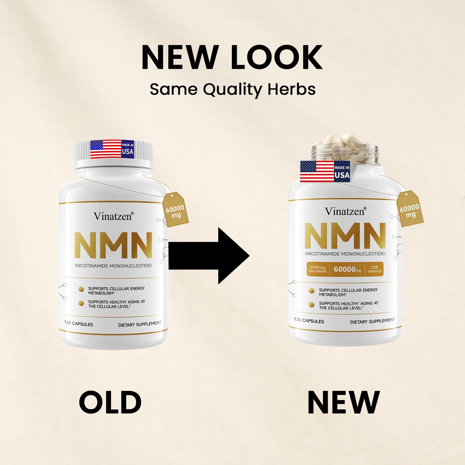 High Purity NMN 60000mg -Nicotinamide Mononucleotide Supplement for NAD+ Support - Cellular Energy&Vitality Boost - Made in USA -cGMP -120 Capsules 60-Days Supply — Amazon image 2