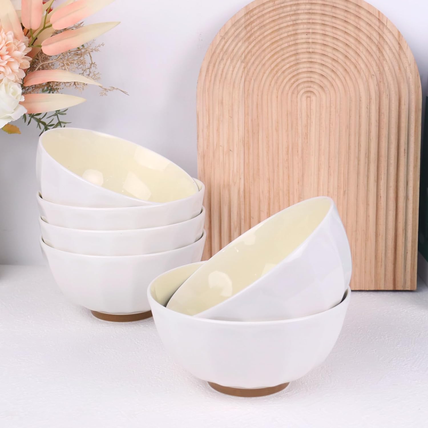 6-Piece Pasta Bowls 24 oz, Yellow Porcelain 6 inch, Microwave Oven Dishwasher Safe Scratch Resistant