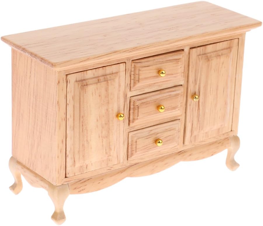 Doll House Miniature Natural Furniture Cabinet Table Set 1:12 Scale