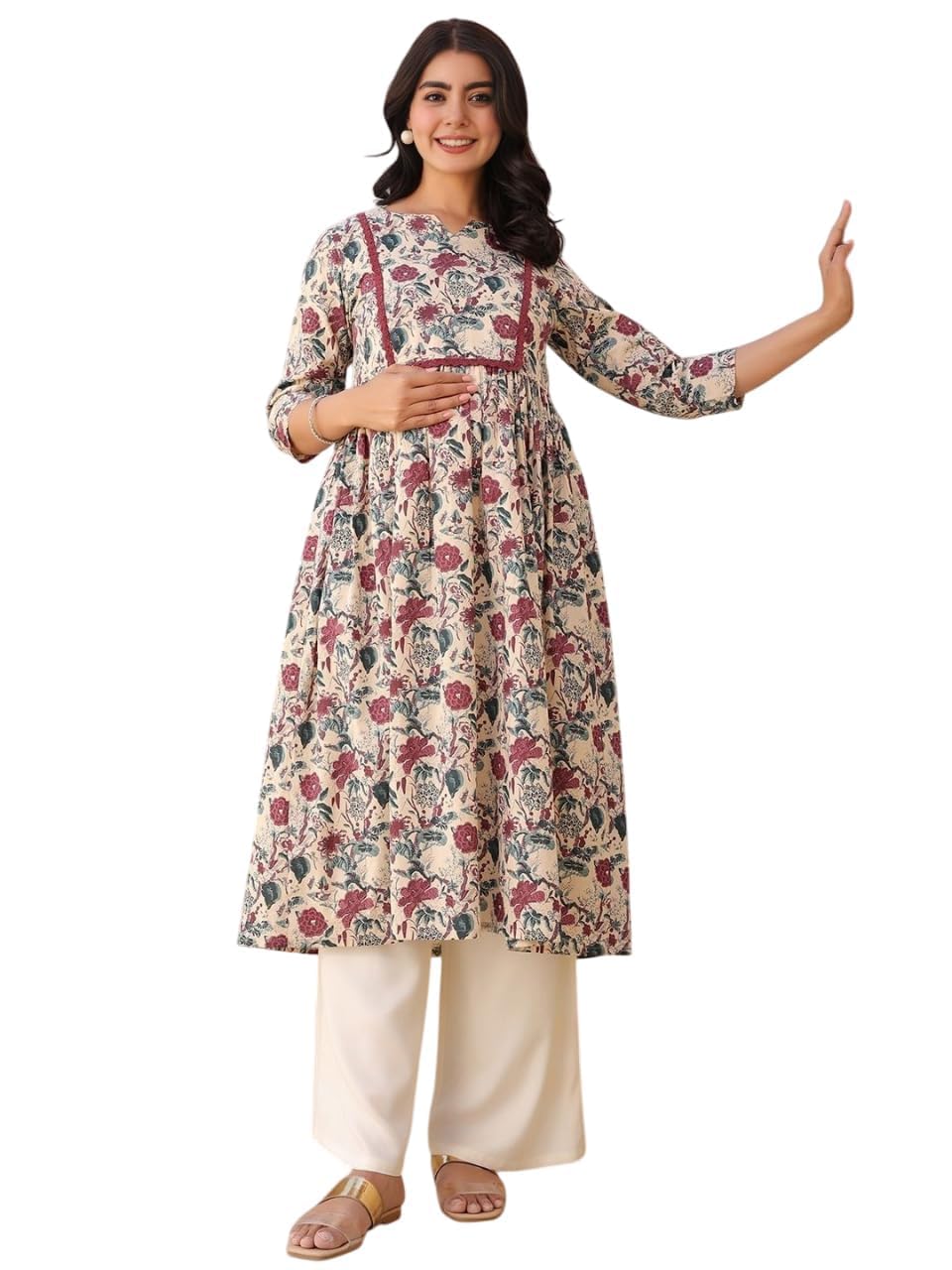 Maternity Anarkali Dresses for Women with Feeding Zip - Floral Breastfeeding Maternity Gown Kurti for Pregnant Women - Nursing Pre and Post Pregnancy Wear