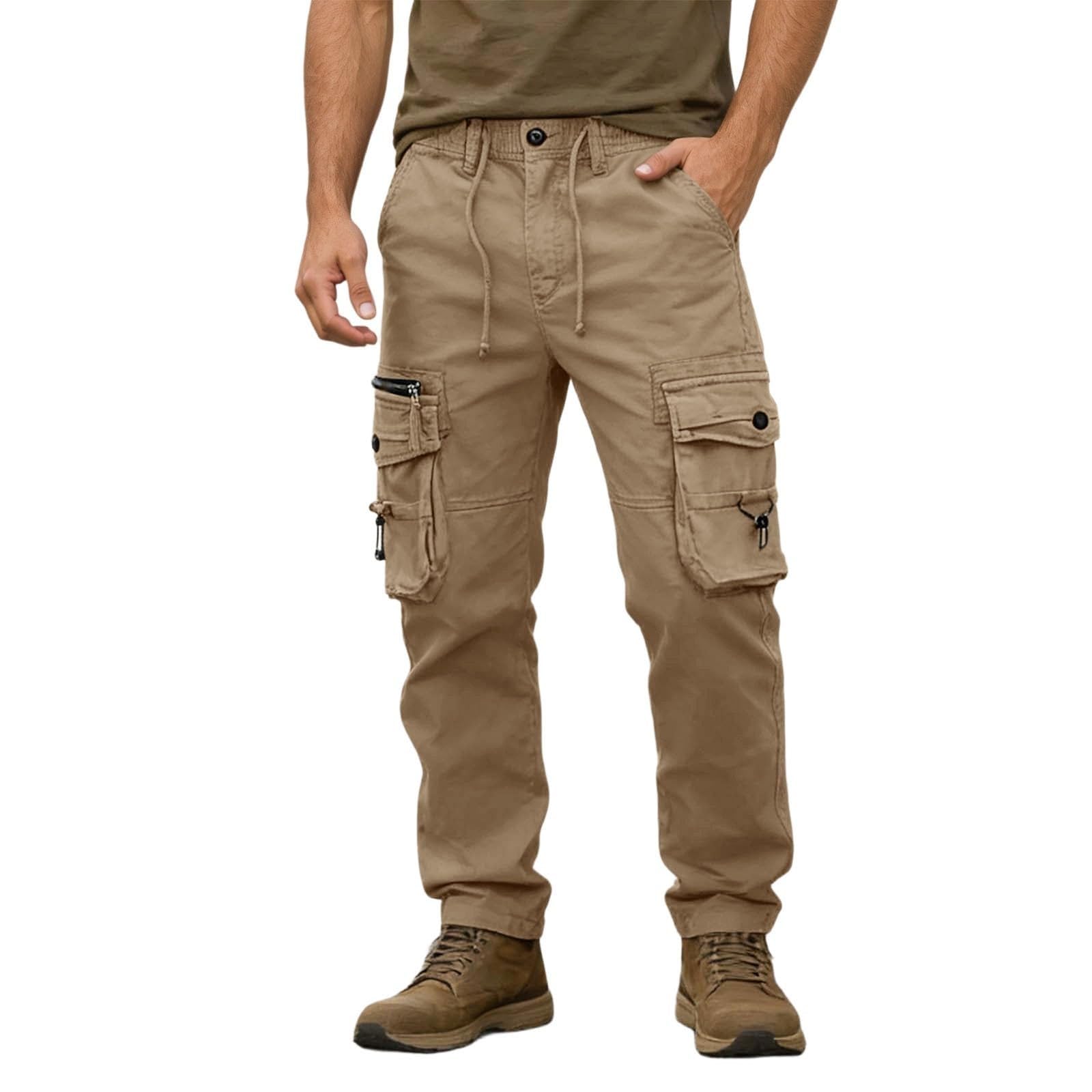 CHUNOTU - Pantalones de trabajo para hombre, cintura elástica, casuales, pantalones deportivos sueltos, pantalones de chándal de ajuste regular, pantalones cargo de combate y senderismo