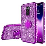 Kompatibel mit Xiaomi Redmi Note 9 Hülle Glitzer Glänzend Kristall Strass Diamant Handyhülle mit Ring Ständer Ultra Dünn Überzug Weiches TPU Silikon Stoßfest Schutzhülle Case für Redmi Note 9,Lila