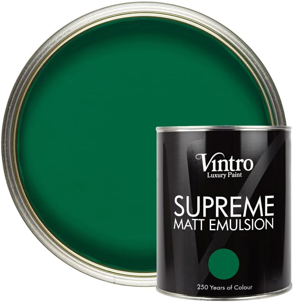Vintro | Luxury Matt Emulsion | Smooth Chalky Finish | Multi Surface Paint | for Walls, Ceilings, Wood and Metal (Dark Green) 1L