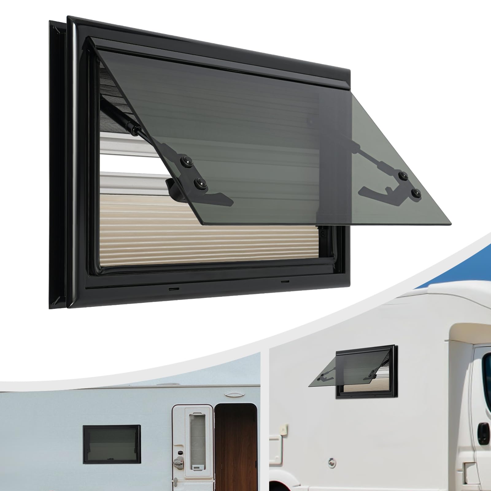 Fenêtre de caravane, fenêtre de camping-car avec store intégré et moustiquaire, fenêtre extérieure à pousser à 85° pour caravane, camping, remorque, camping-car (500 x 300 mm)