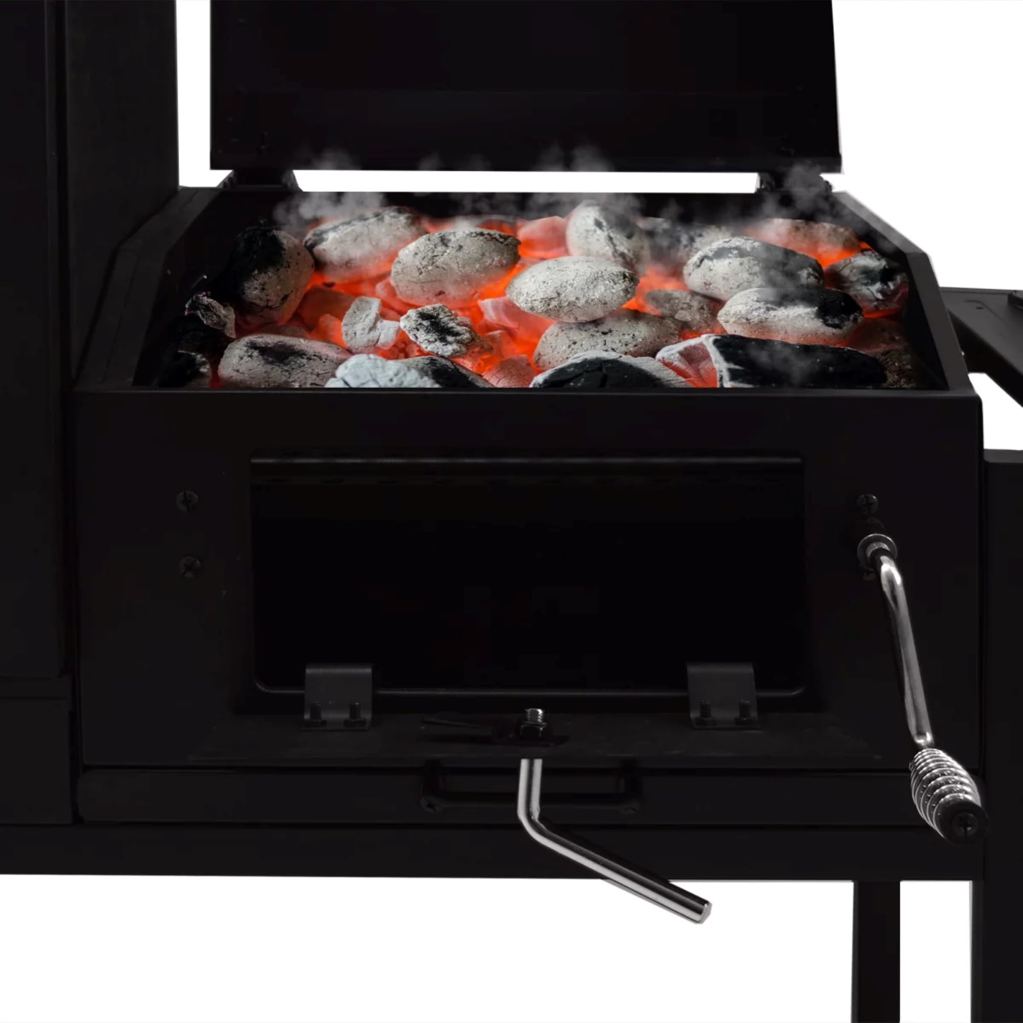 Syntrox Smoker Klavor mit Räucherofen, BBQ-Grill, Holzkohlegrill. Smokergrill, Stahl, Stahlblech mit Feuerschutzlack, Grillkammer und Räucherkammer, Holzgriffe, Aschetür mit Riegelverschluss