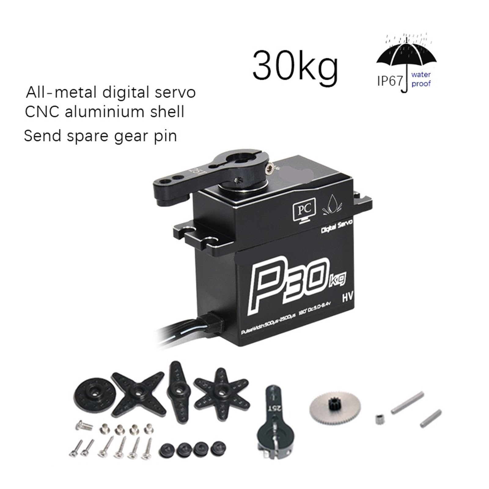Boîtier entièrement métallique 30kg, engrenage en Acier de Haute précision, servo numérique modèle 1/10, Moteur