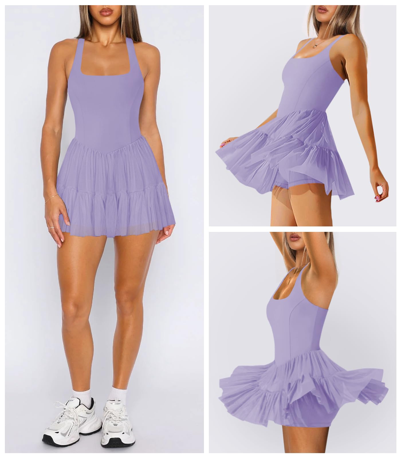 Vestido deportivo de tenis para mujer, plisado, con volantes, cuello halter, sin mangas, para verano, mini vestido de golf con bolsillo para pantalones cortos
