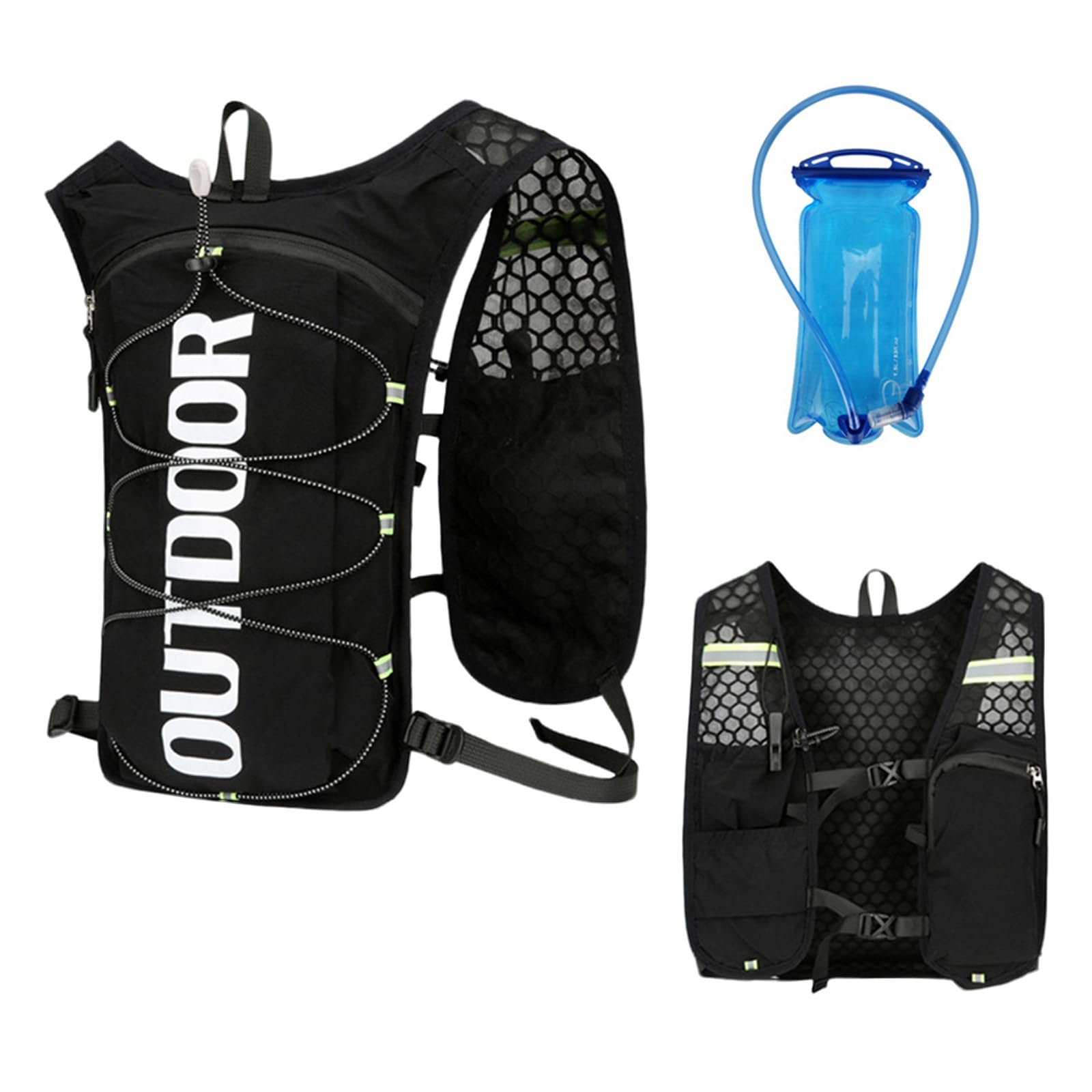Running Vest with 1.5L Hydration Bladder Women Mens,Adjustable & Breathable Running Hydration Vest,Reflective Hydration Backpack for Cycling Hiking Marathon,Lightweight Backpacks (Black, one size)