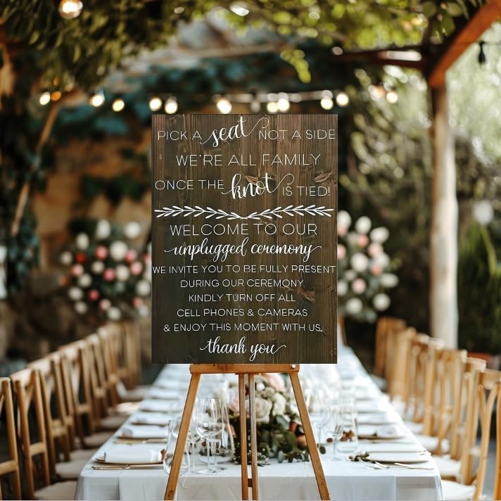 Wedding Sign Rustic Pick A Seat & Unplugged Wooden Vertical Sign for Wedding Ceremony & Reception Decor Seating Plan & Directional Decorations, Engagement & Anniversary Sign - 18x24in