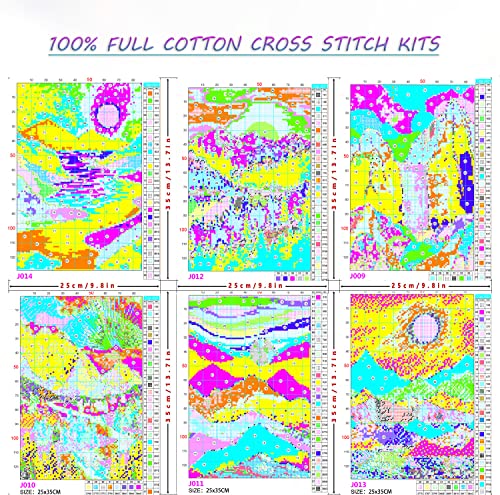 Mountains Stamped Cross Stitch Kits 6 Pack - Needlepoint 11Ct Counted Cross Stitch Kits For Beginners Adults Moon Stamped Cross-Stitch Tree Patterns Dimensions Embroidery Kits Arts And Crafts Decor #TOP1