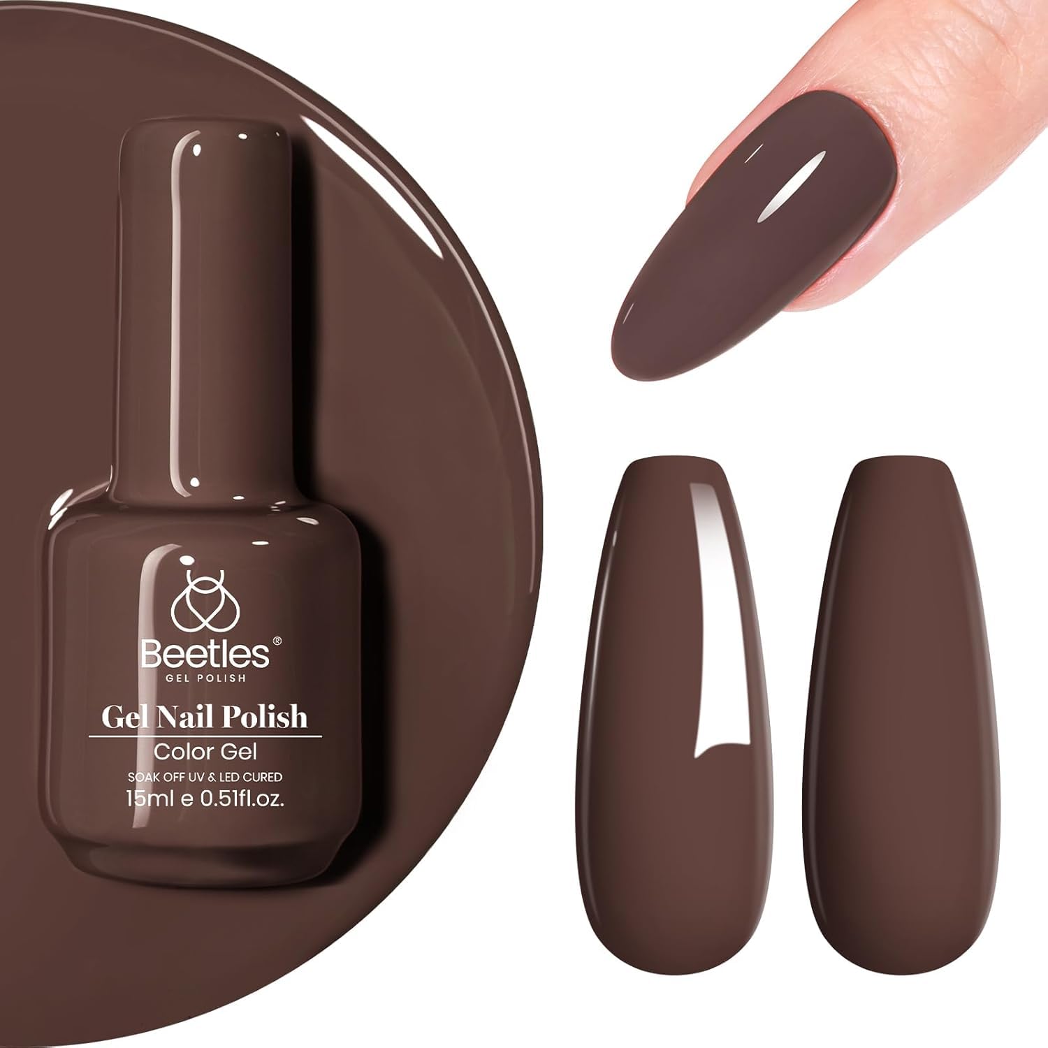 Beetles Brown Gel Nail Polish – 0.5 Fl Oz Gray Brown | Dark Brown Nail Art Manicure - main product image