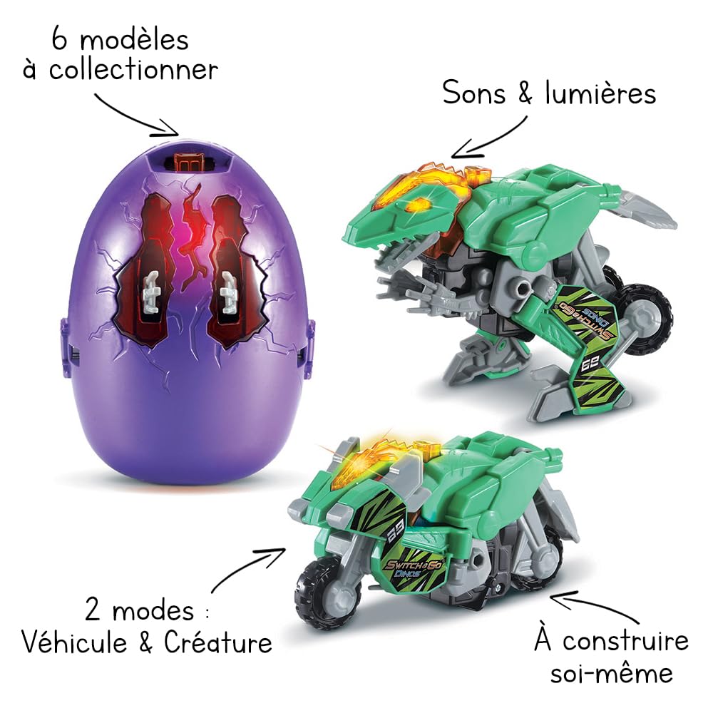 VTech Switch & Go Dinos Œuf Dinosaure Transformable Jouet Sonore 2e Génération 6 Modèles Cadeau Enfant 4 Ans Français