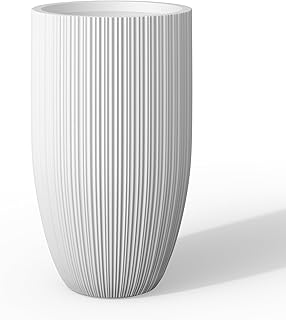 Kante 24 Inch Tall Round Concrete Planter, Large Indoor Outdoor Plant Po...