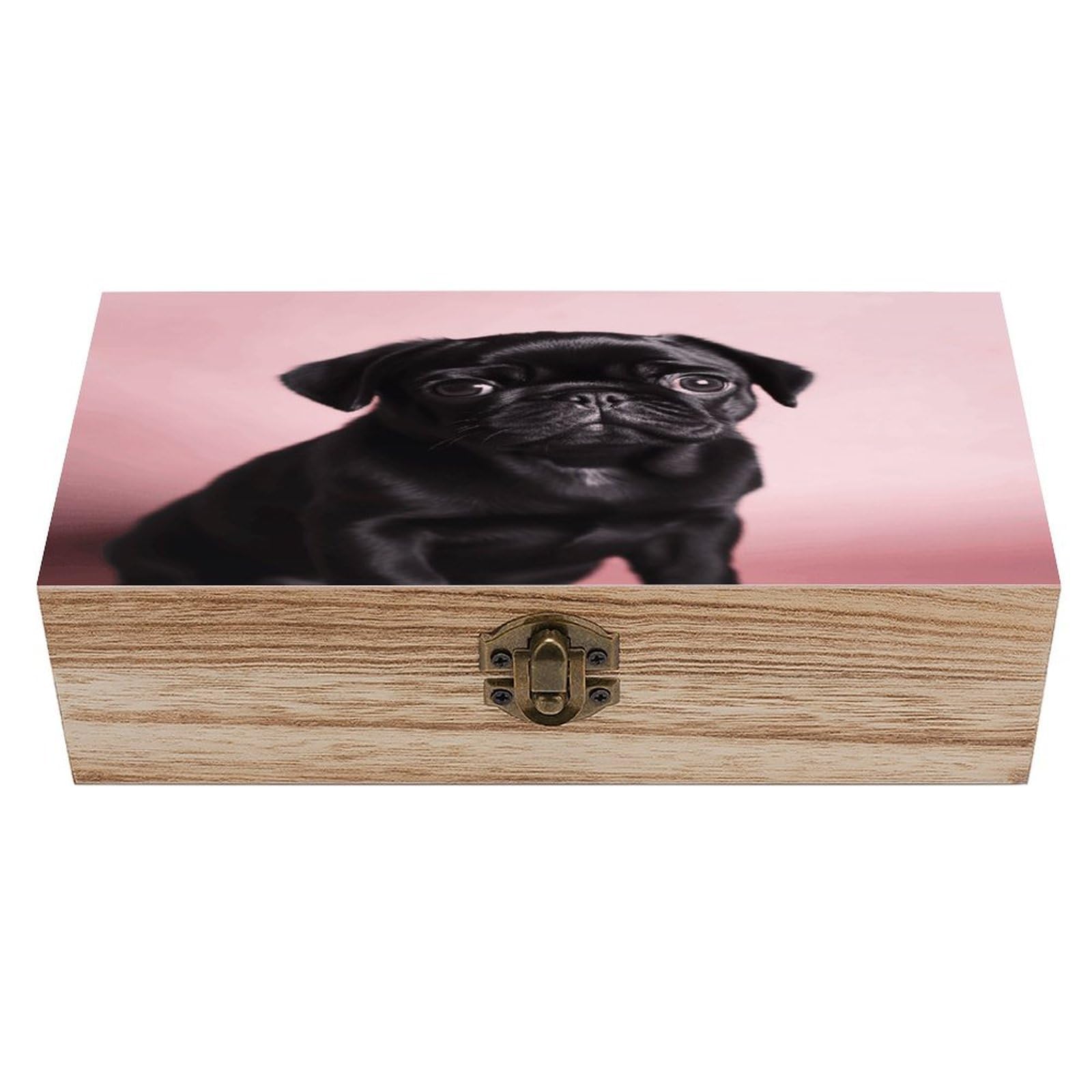 LZQPOEAS Cute Black Pug Wooden Box Storage Space to Organize Jewelry in A Beautiful Small Storage Box Decorative Card Boxes Memory Treasure Boxes for Crafts And Photo Storage