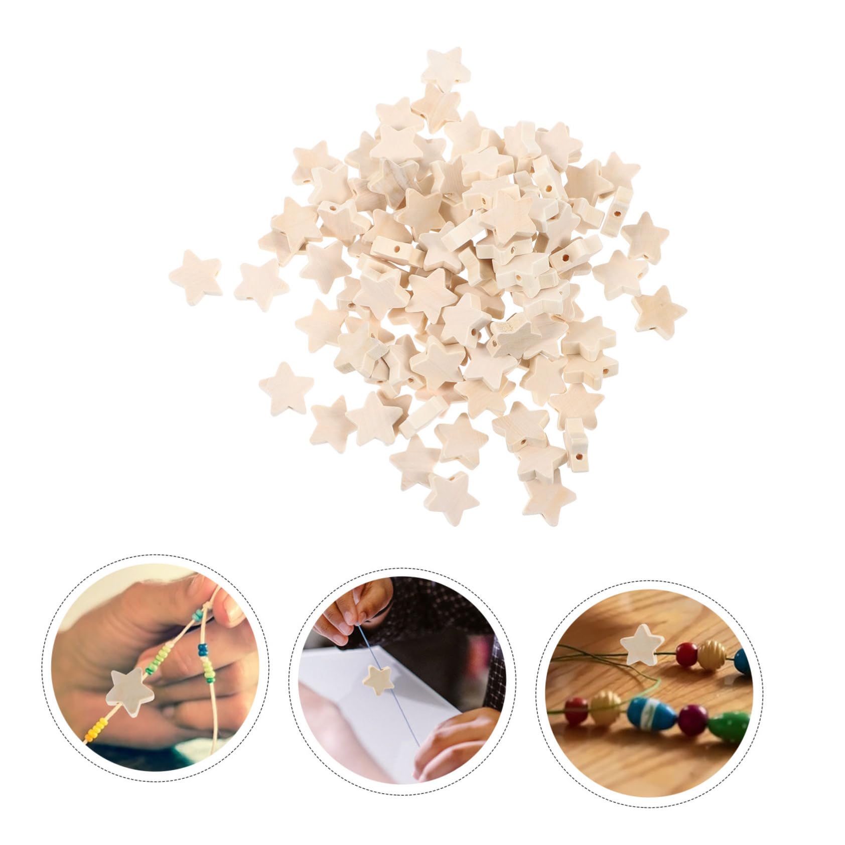 100 Piezas Cuentas de Madera Estrella Manualidades DIY, para Niños