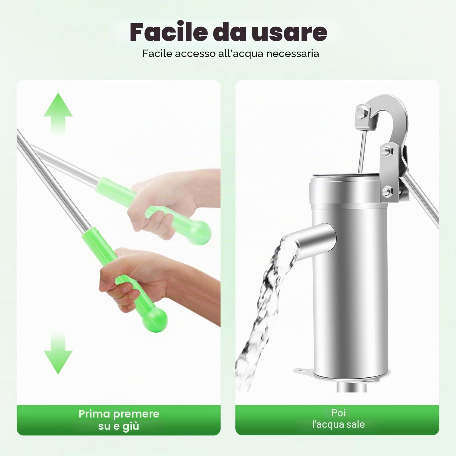 Pompa dell'acqua in acciaio inox, Home pompa da giardino manuale di ricambio, pompa a mano per acque sotterranee fino a 10 m di profondità