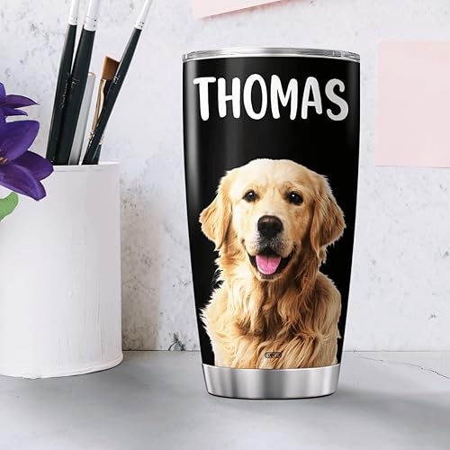 Miniatura 5 de CUBICER Vaso de café personalizado Golden Retriever Taza de viaje aislada con tapa, nombre personalizado, regalos de Navidad para amantes de los