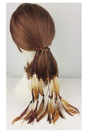 Miniatura 6 de 4 piezas de cuerda para el pelo de plumas gitanas hippies hechas a mano para mujer para cola de caballo bohemia, elásticos con plumas, diadema de
