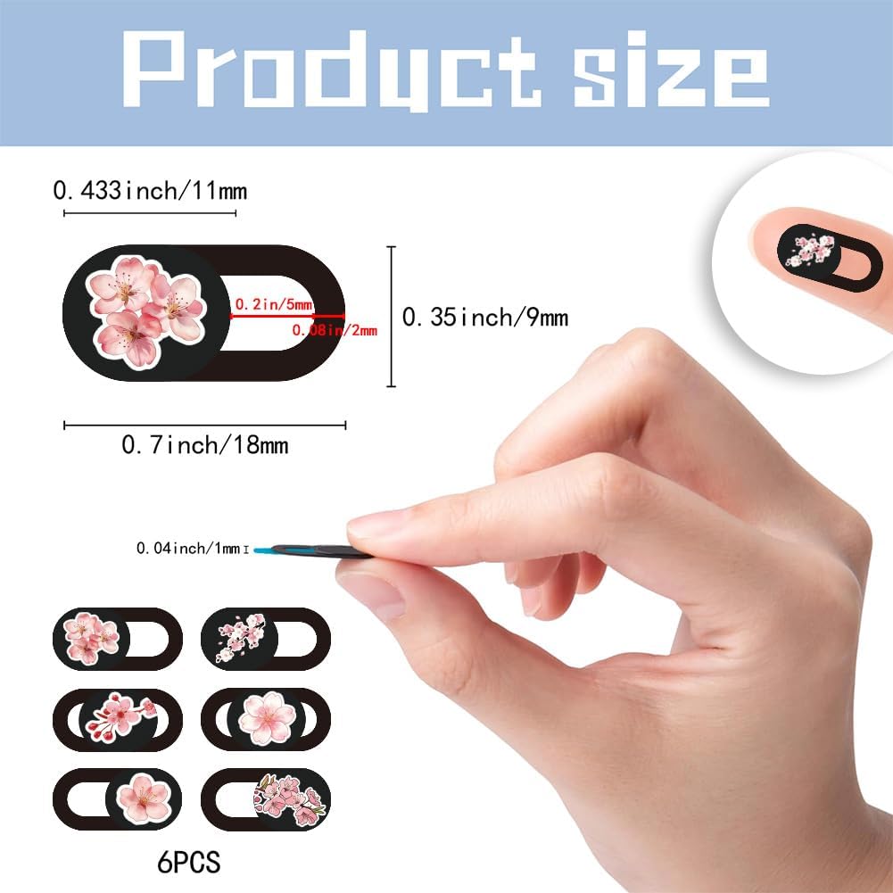 6Pcs 6 Styles Camera Cover Slide Flowers Pattern, Phone Front Camera Blocker 0.04 Inch Ultra Thin Privacy Guard Accessories for Laptop Desktop Computers Tablet Notebook Mini PC Office Use