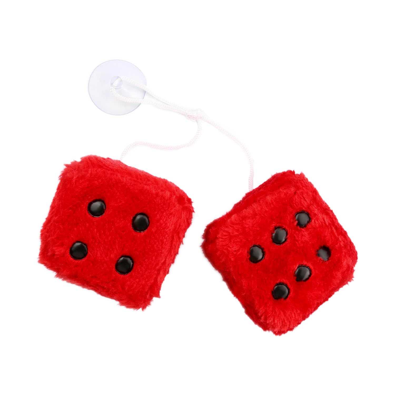 Luckious Fluffy Dice for Car - Car Hanging Furry Dice Pair of Retro Square Car Pendant with Dots for Car Interior Ornament Decoration, Car Mirror Hanging Accessories (Red/Purple)