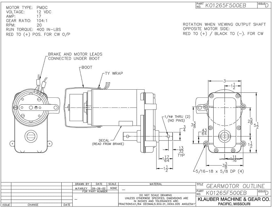 Klauber RV Slide Out Motor # K01265F500
