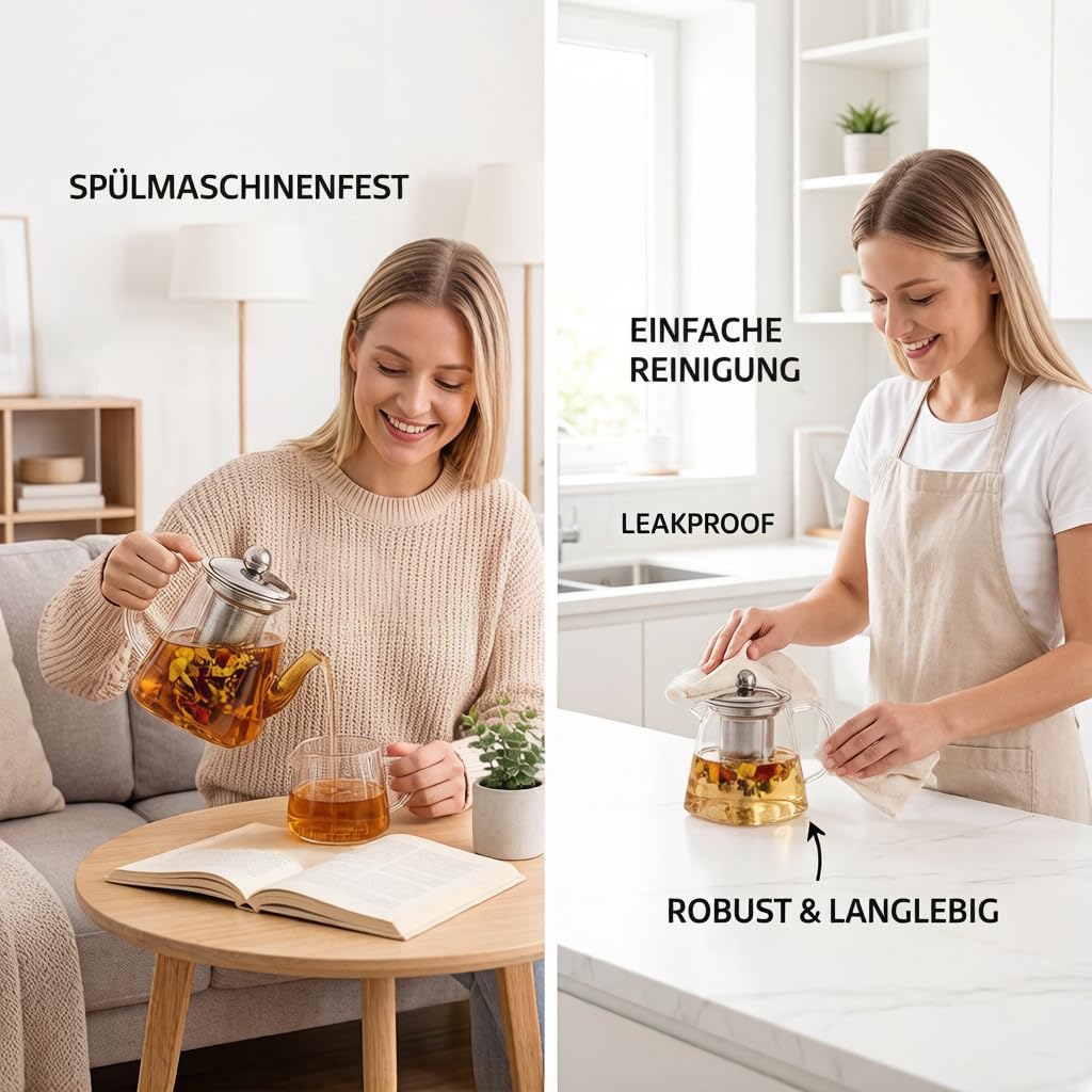 Teekanne mit Siebeinsatz, Glas Eckig Teekanne mit Sieb, Teebereiter für Losen Tee, Glasteekanne (550ml)