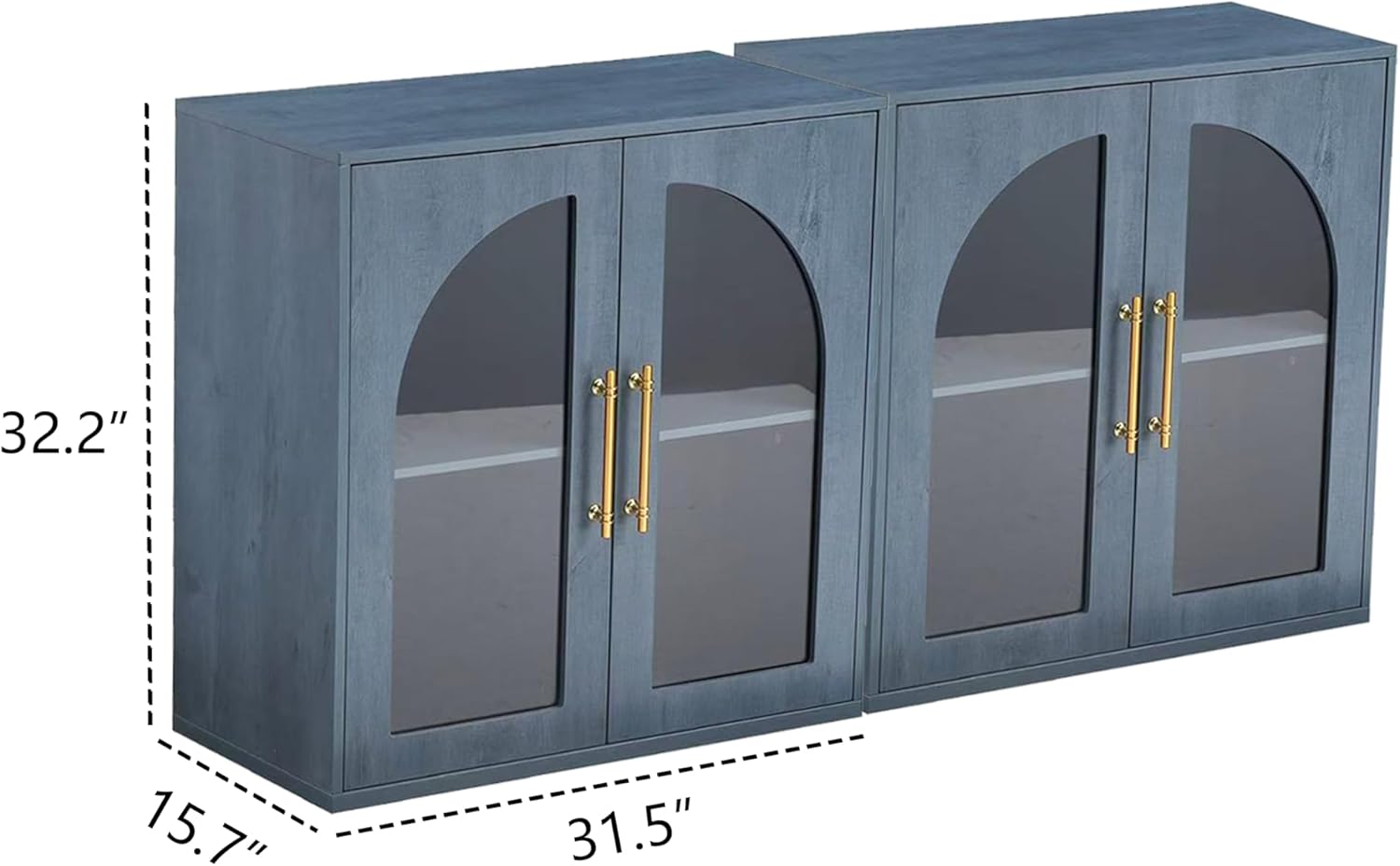 FOREST GRAVITY Set of 2 Small Display Buffet Cabinet with Arched Glass Doors, Modern Buffet Sideboard Coffee Bar Cabinet with Storage and Adjustable Shelves,for Kitchen,Living Room and Entryway,Blue