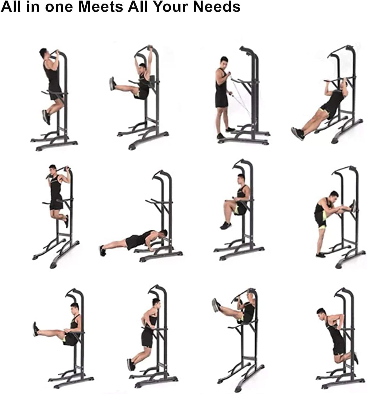 Power Tower Dip Station, Pull Up Bar Stand, Pull Up Workout Dip Station, Pull Up Tower Bar, Adjustable Multi-Function Strength Training Fitness Equipment for Home Gym, Black