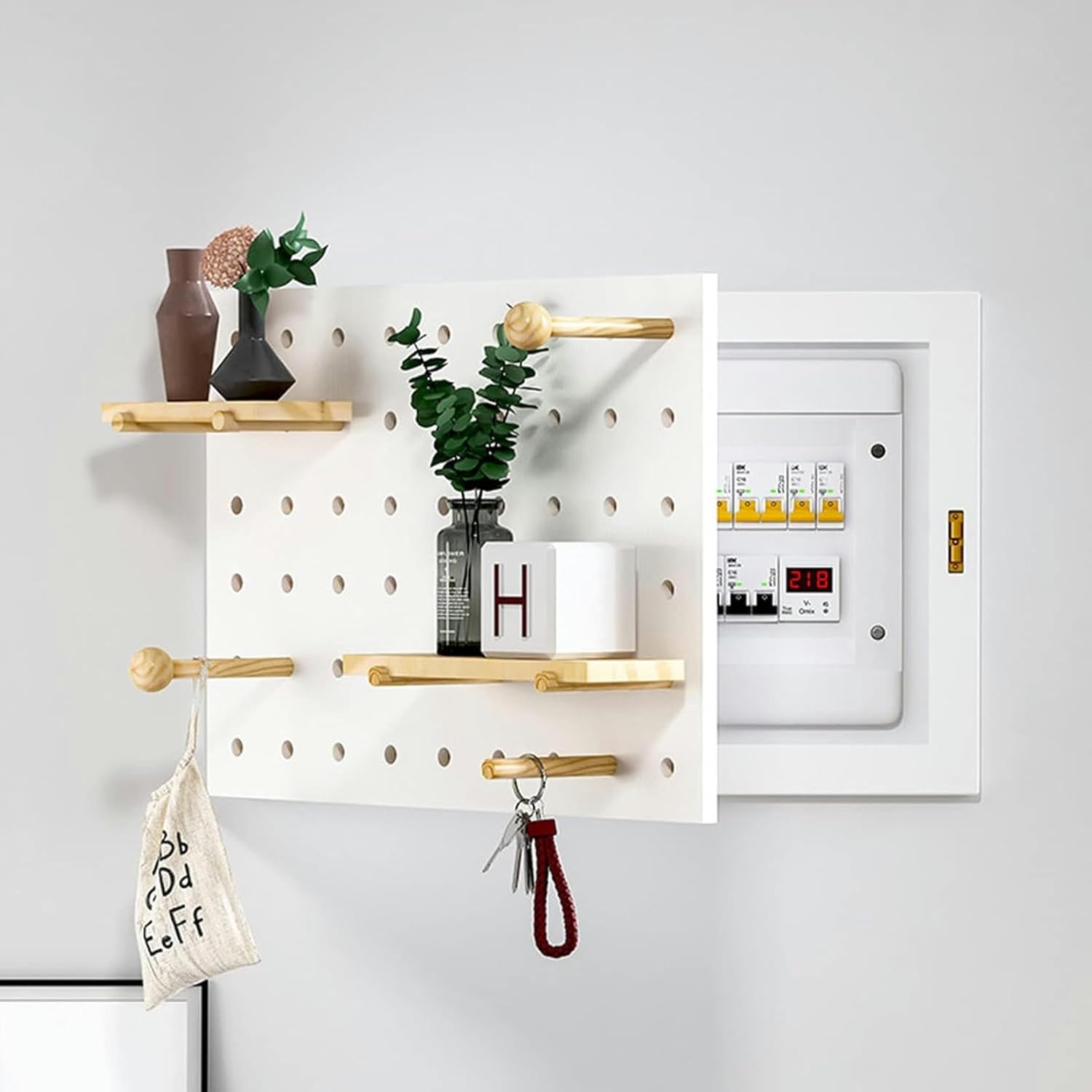 Decorative Wall Panels, Lid Electric Box Decorative Empty Decorative Painting Storage Shelf Wooden Pegboard Electric Meter Box Home Decoration, White