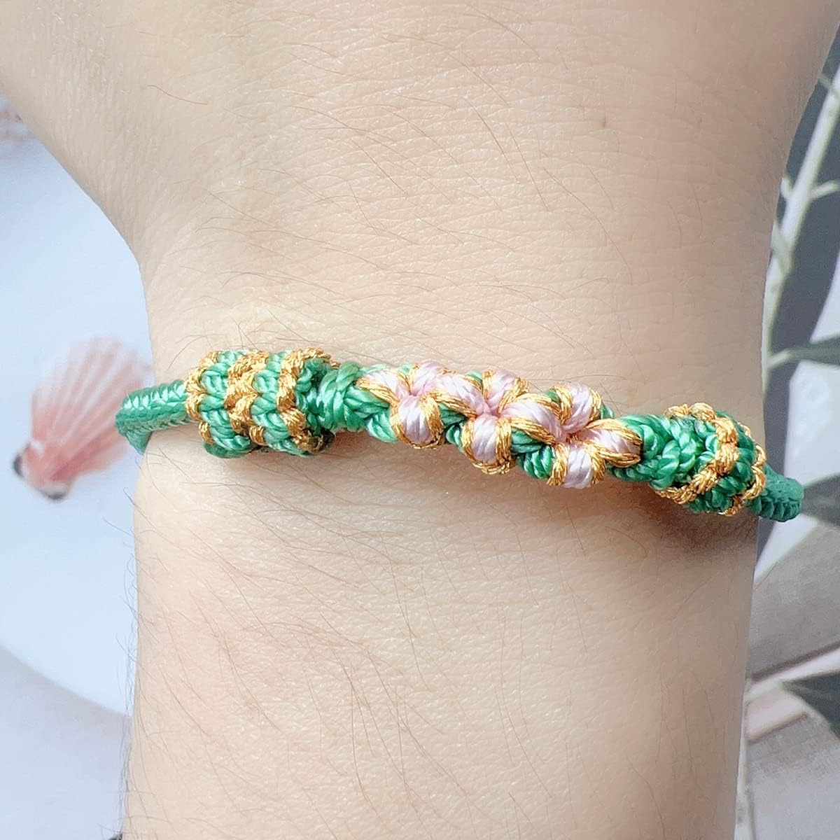 To My Granddaughter "A Link That Can Never Be Undone" Peach Blossom Bracelet, Granddaughter Bracelet from Grandma, Adjustable Braided Bracelets for Women, Comfortable Women Jewelry (A-GREEN, Adjustable) - Image 2