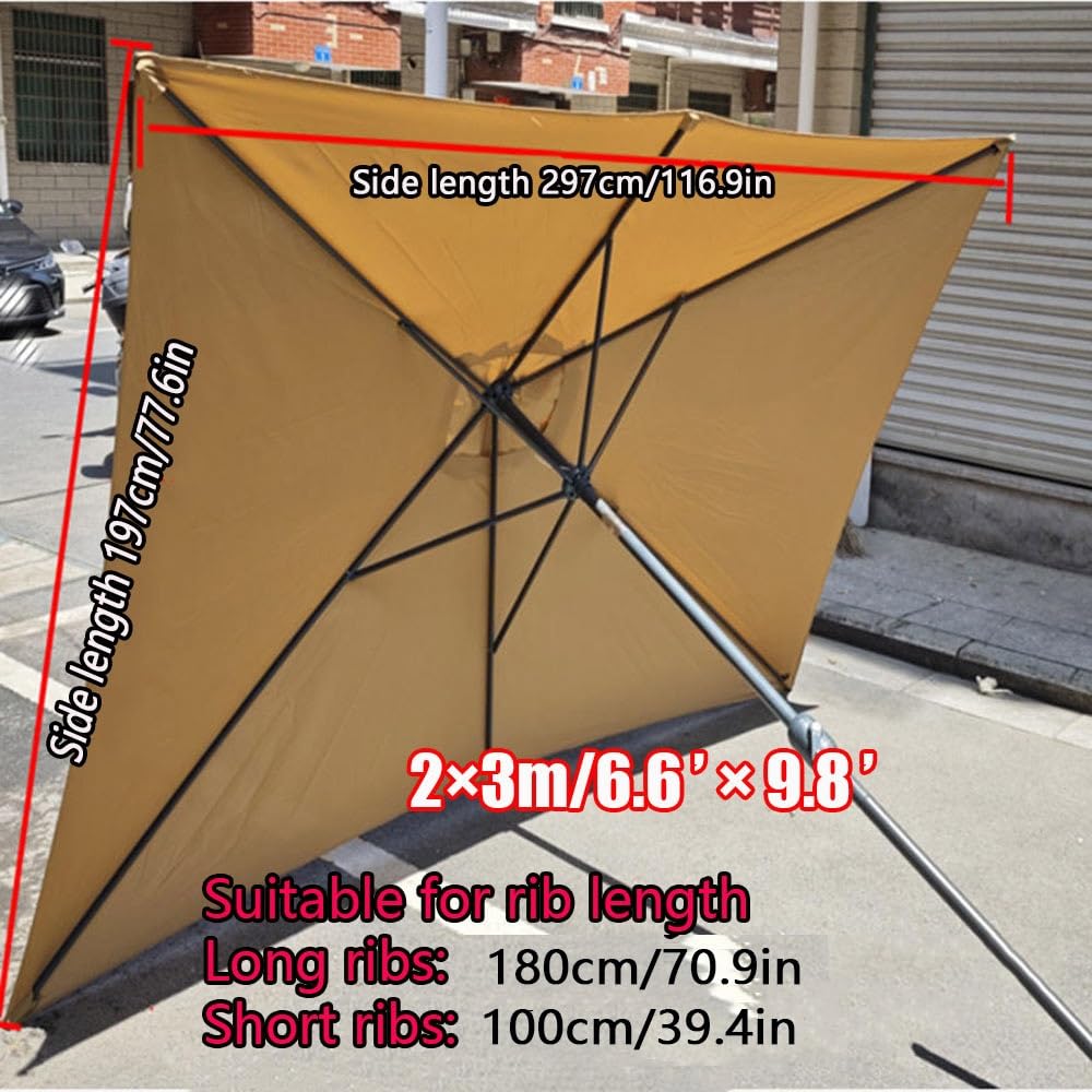 Telo di Ricambio per Ombrellone Rettangolare 3×2 M 6 Stecche Tessuto di Ricambio per Ombrellone Copertura di Ricambio per Ombrellone(Khaki)