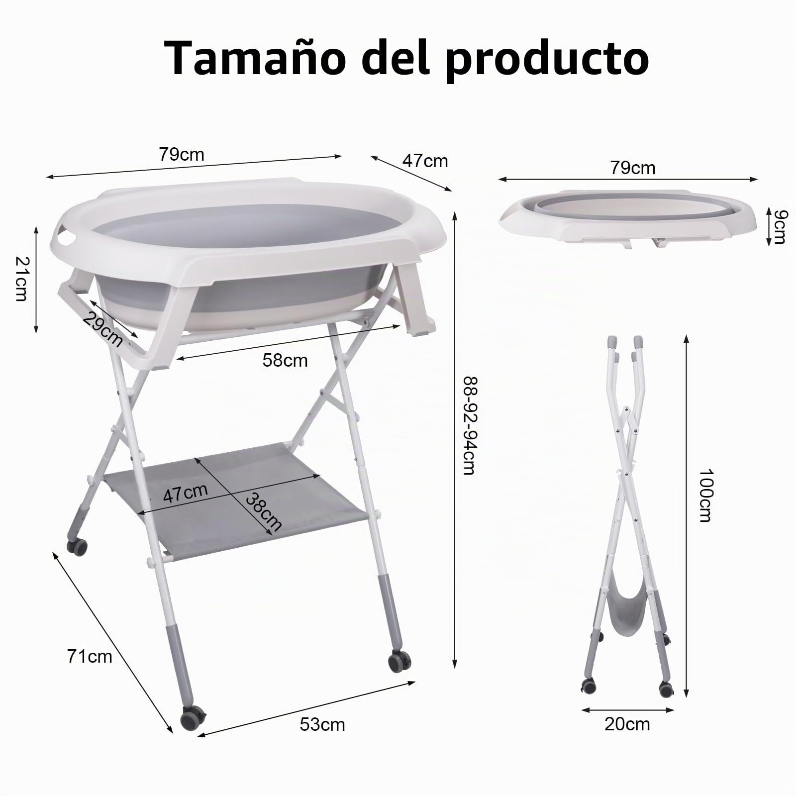 Soporte Plegable para Bañera de Bebé, kit de baño con mesa de almacenamiento multifuncional, Ligero y Resistente, regulable en altura, bañera de bebé plegable con Patas Antideslizantes