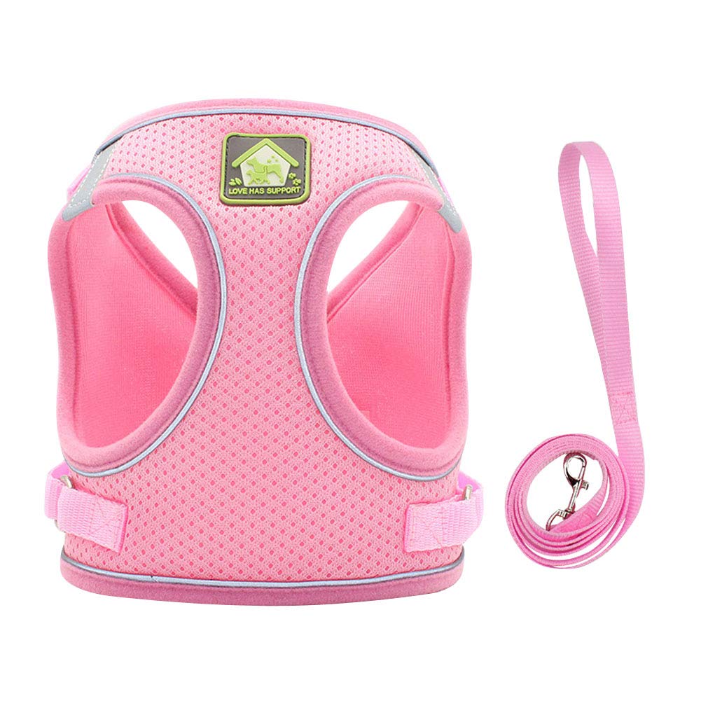 Pettorina per Gatti con Guinzaglio Pettorina per Cani Piccola Taglia Regolabile Traspirante Pettorina Con Striscia Anti-luce per Cuccioli Set di Pettorina Cuccioli per Passeggio Corsa Rosa L