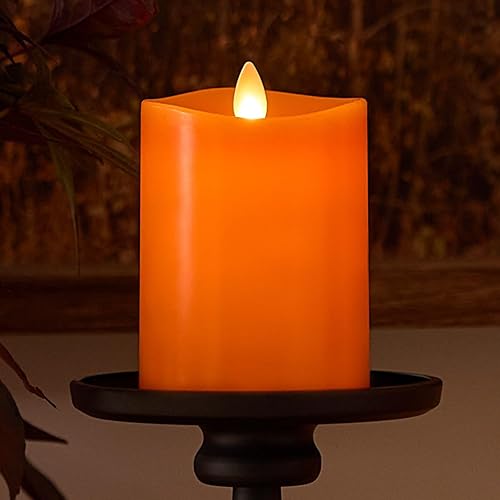 Miniatura 10 de Luminara Vela LED parpadeante sin llama, funciona con pilas con función de temporizador, pilar naranja rojizo de 3 x 6.5 pulgadas, cera real, sin