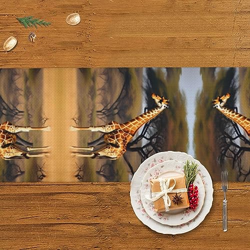Chemin de table décoratif girafe et arbre majestueux pour grande table
