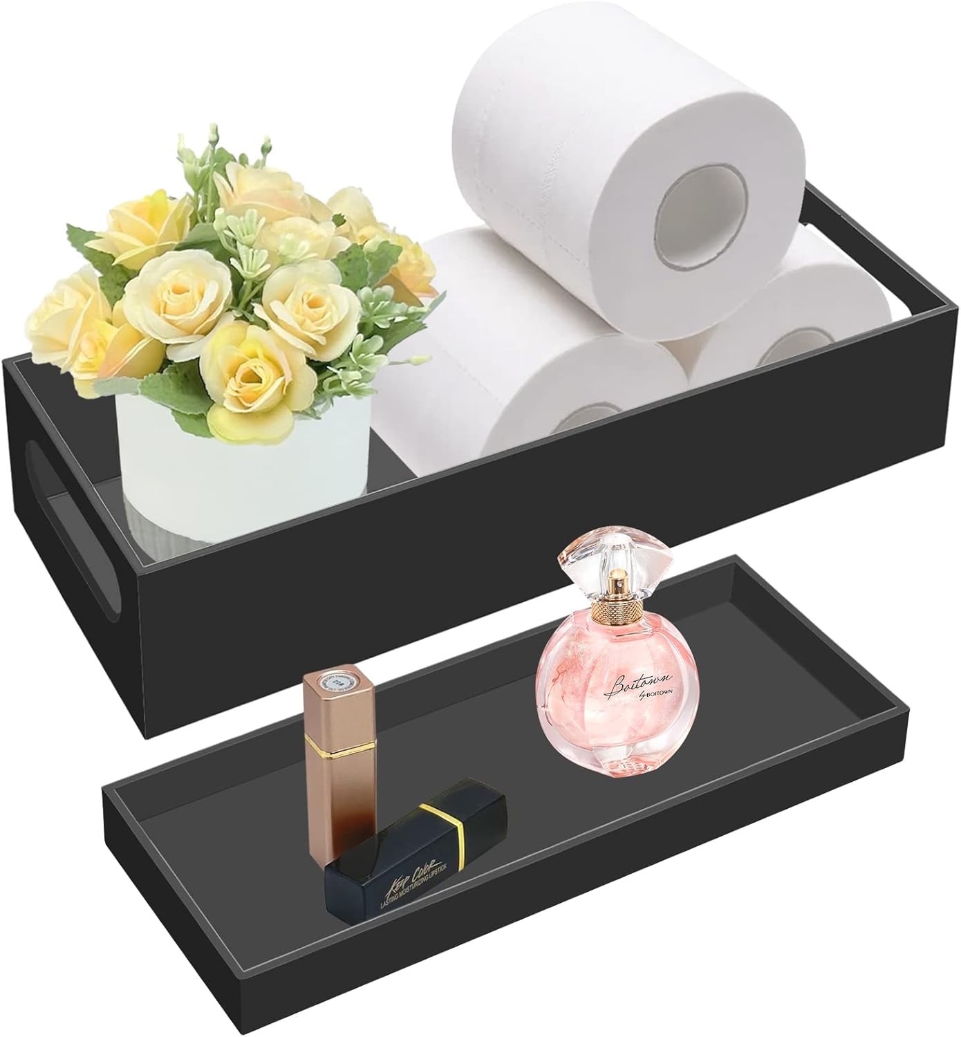 Toilet Tank Basket, Acrylic Toilet Paper Storage Basket, Modern Black Toilet Paper