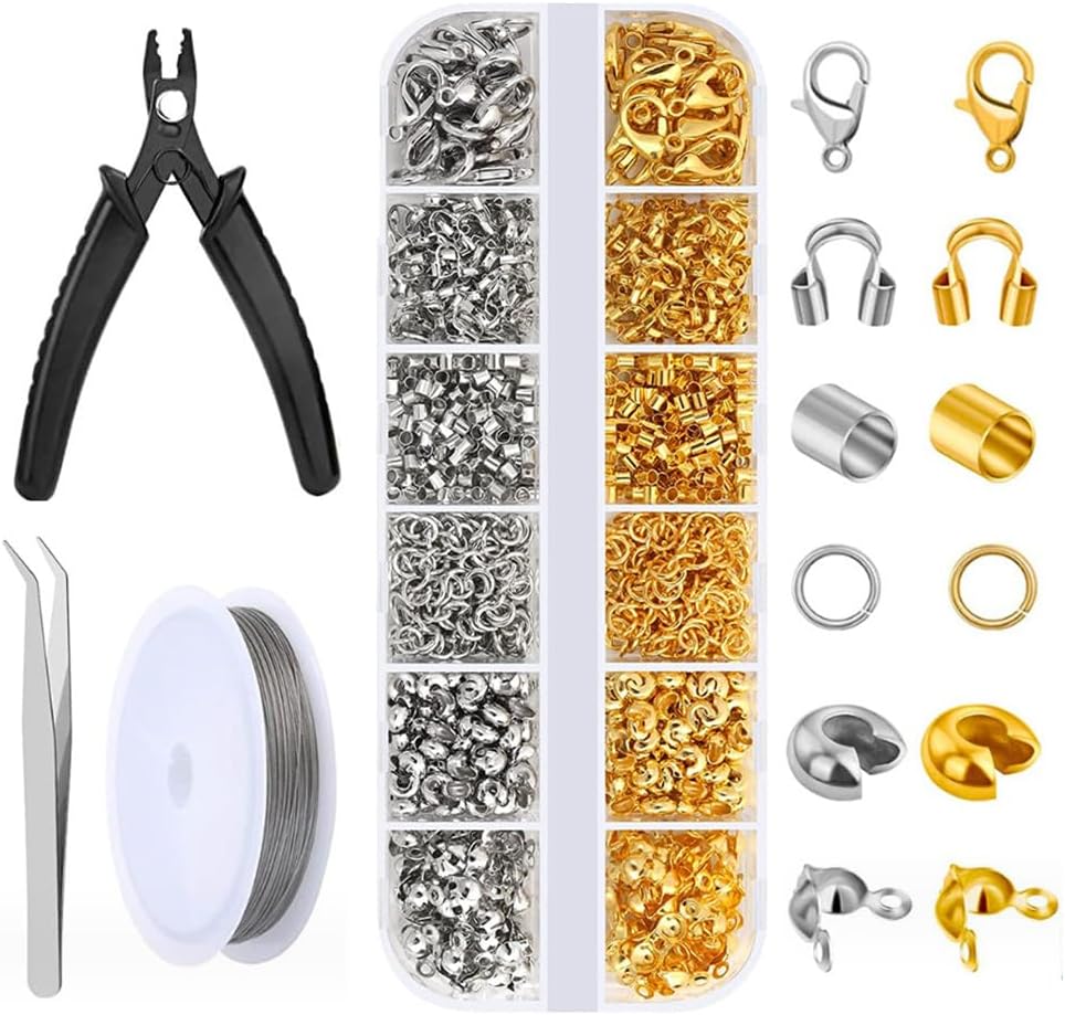 Wanfoou 1200 pcs Crimp Beads for Jewelry Making, Metal Open Bead Tips