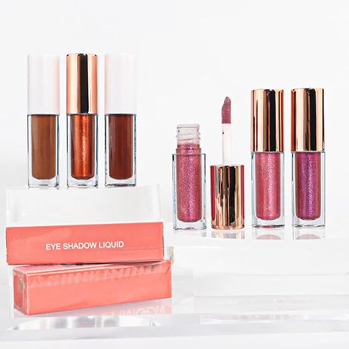 Miniatura 6 de evpct Juego de 3 sombras de ojos líquidas, color morado claro, rosa, malva, brillante, brillante, metálico, multicolor, delineador de ojos líquido,
