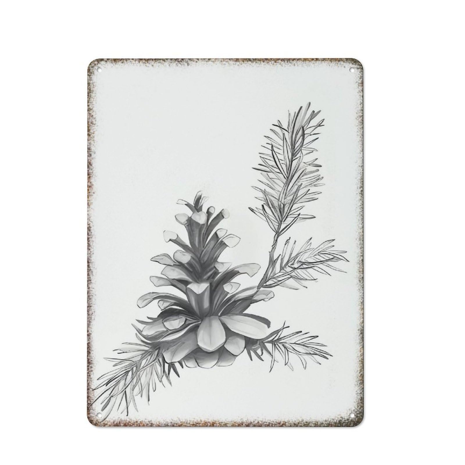 Winter Pinecone Christmas Retro Drawing Embossed Metal Sign Humorous Decor for Home Cafe Bar Man Cave 8x12 Inch