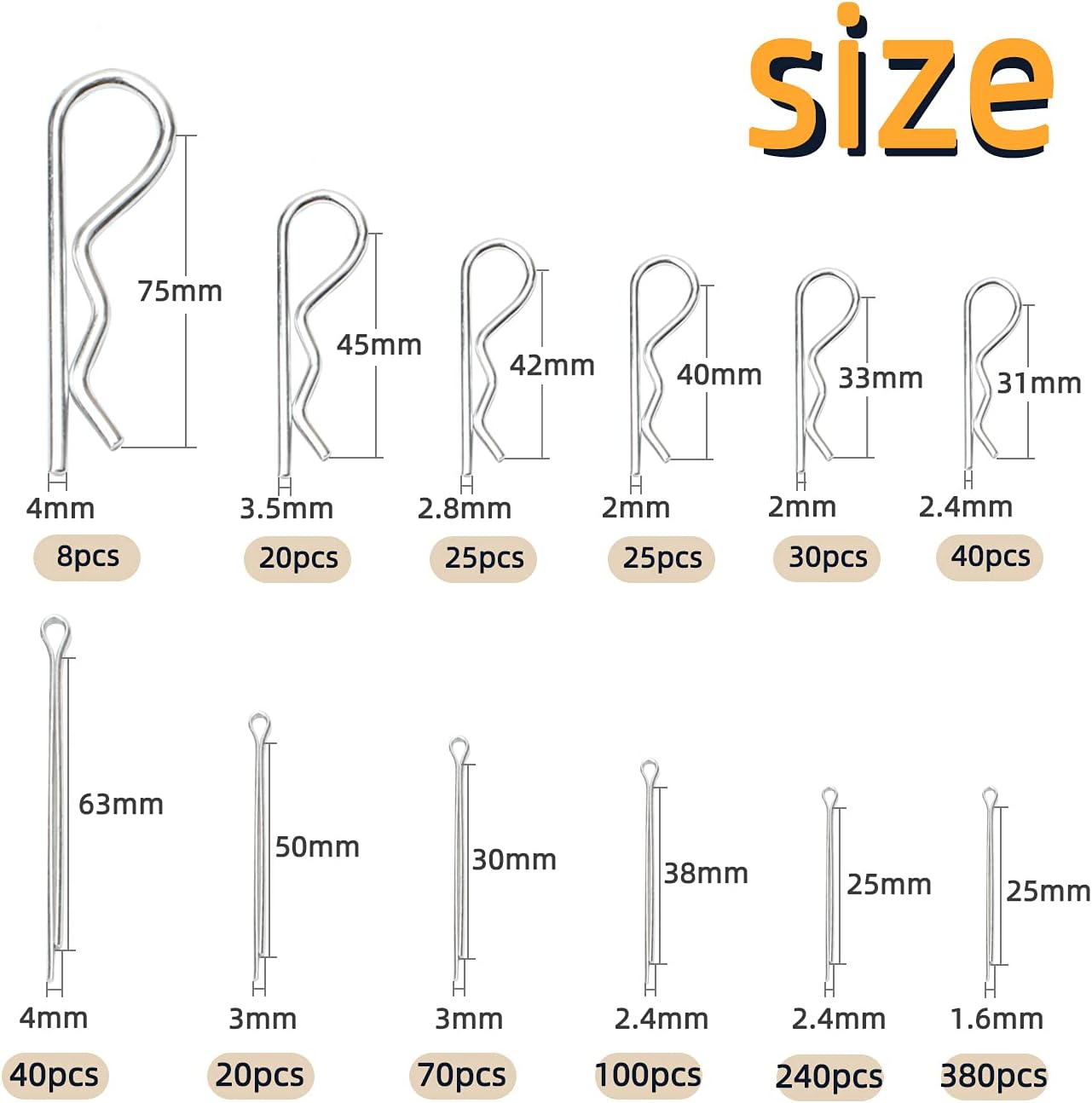 CCLIFE 1118-Piece Split Pins Spring Pin Assortment RC Spring Cotter ...