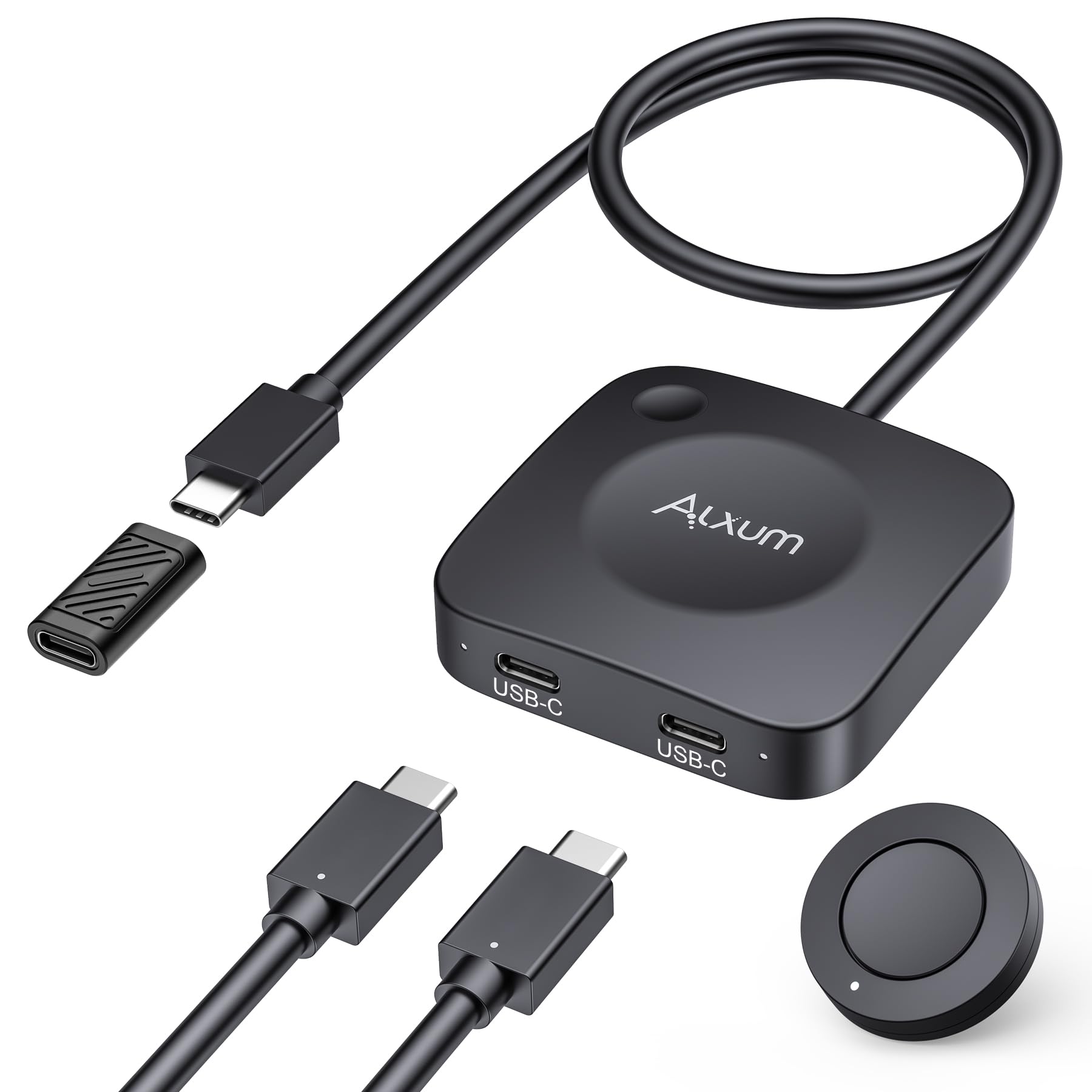 Alxum 20Gbps USB-C Switch für 2 Computer, 2 in 1 Out, 8K@30Hz / 4K@144Hz Video, 140W PD Ladefunktion, USB4 Daten, mit Fernbedienung und LED-Anzeige, USB Umschalter für Laptop, Monitor, Dockingstation