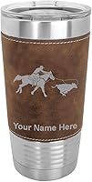Vista 12 de LaserGram Vaso aislado al vacío de 20 onzas, Cowgirl Roping a Calf, grabado personalizado incluido (piel sintética, gris)