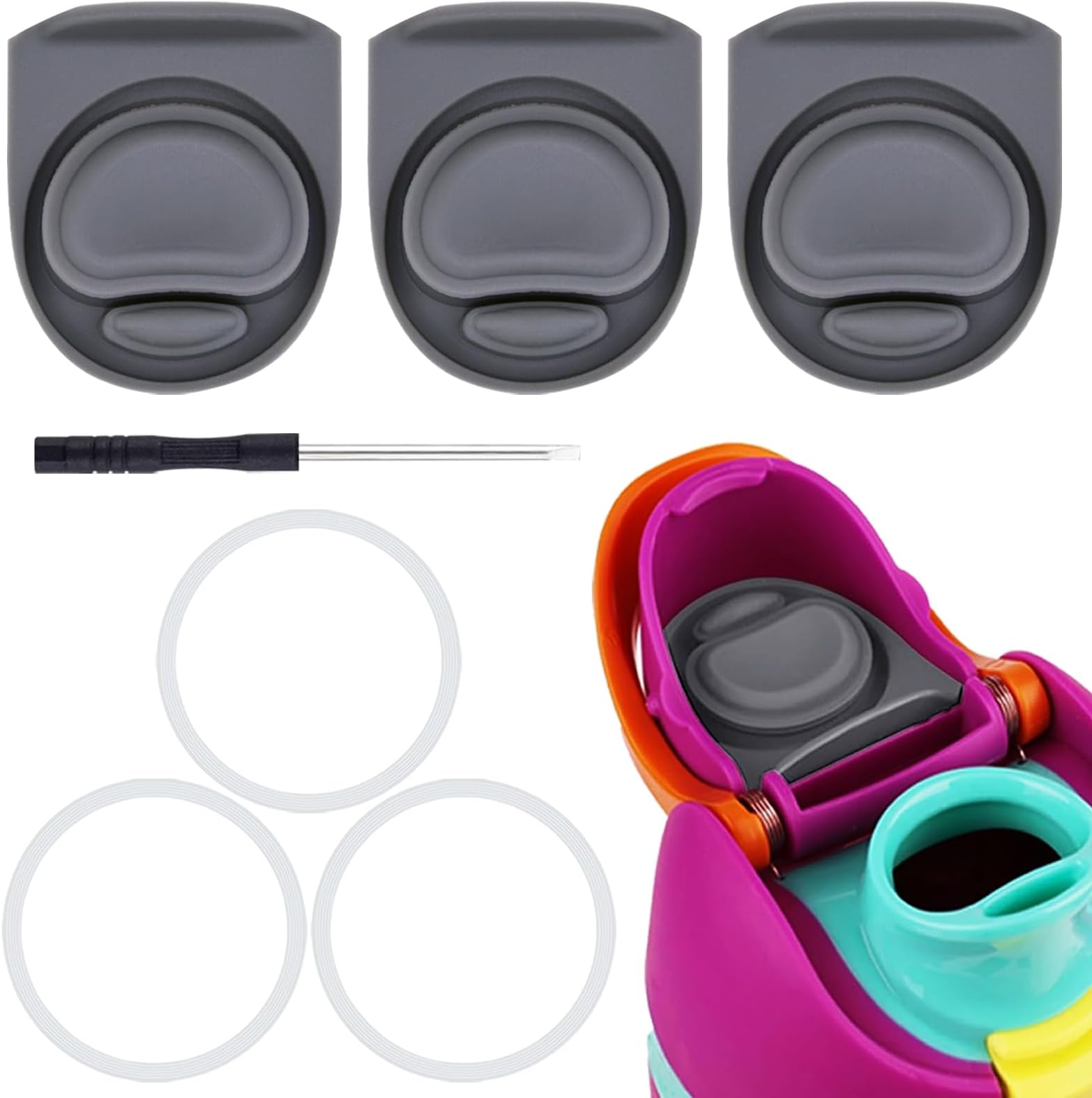 3 Sets Replacement Stopper and O Ring Gasket Compatible with Owala FreeSip 24oz 32oz,Water Bottle Lid Insert Cap Rubber Seal Parts for Owala 16/19/24/32/40oz Mouthpiece Accessories KJE1